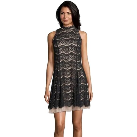 Three Pink Hearts Black Lace Overlay Dress - Picture 2 of 9